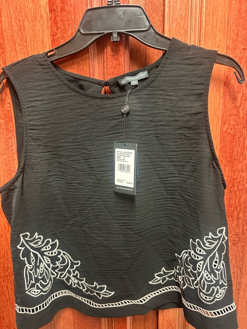 Adrianna Papell Black Sleeveless Embroidered Camisole
